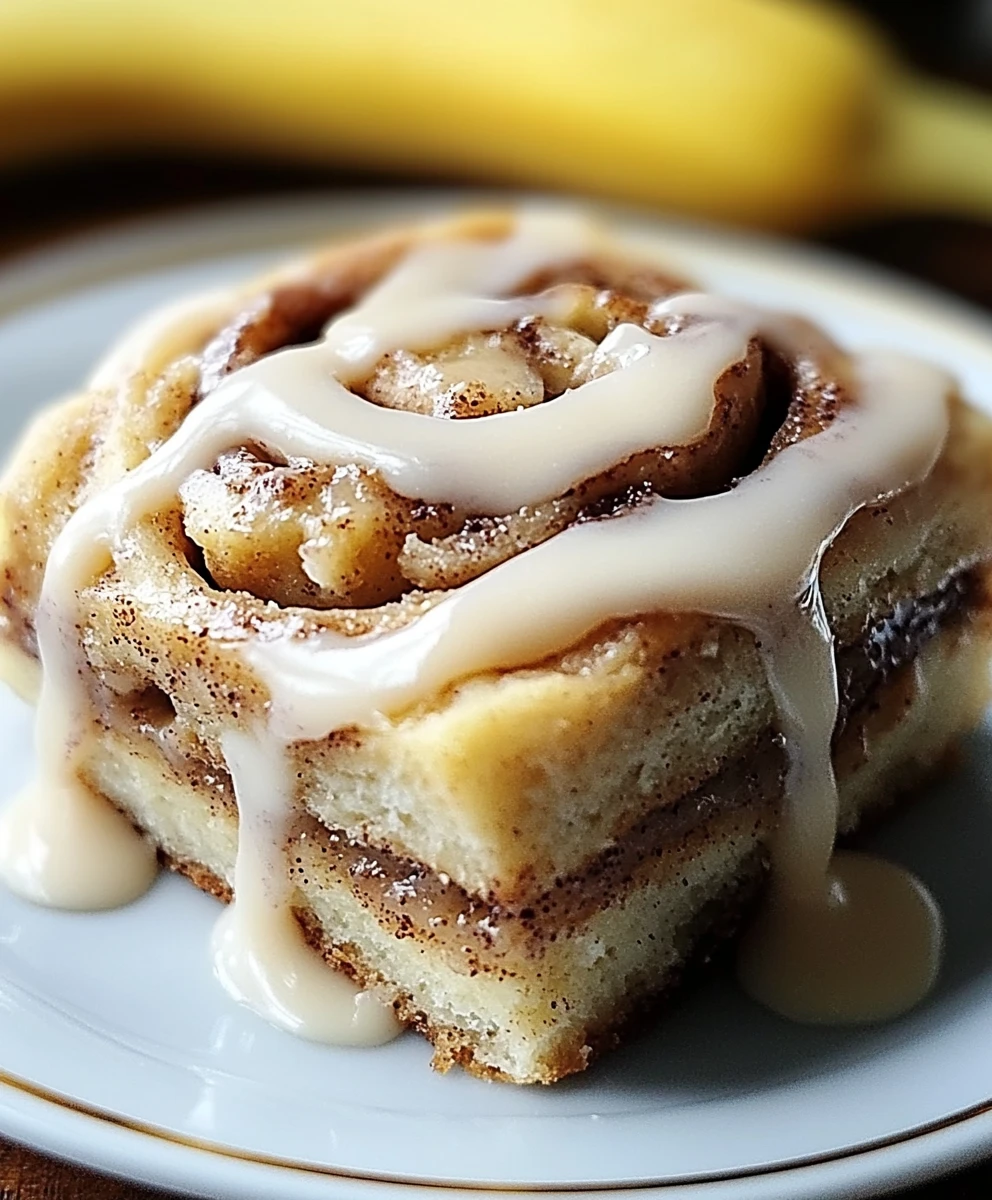 banana, cinnamon rolls, dough, filling, cream cheese icing